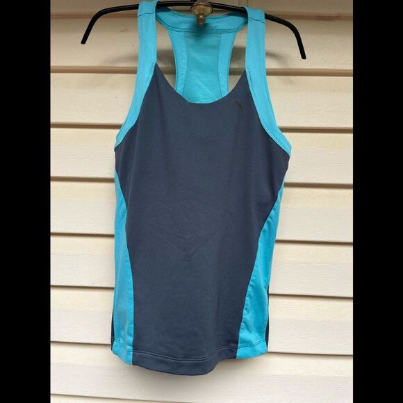Puma teal with gray workout top, supported bra with adjustable hooks, Medium - Picture 1 of 10